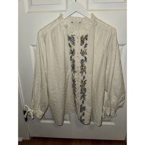 Sundance Abigail Eyelet Ivory Blouse XL Embroidered $148 106442